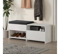 Decortie Modern Filux Shoe Bench Rack White Sliding Fabric Seat And 120.3(W) Storage Cabinet 2-Tier Open Shelves Hallway