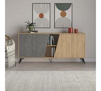 Decortie Sideboard 180Cm 35.6X180X82Cm 4 Particleboard Oak, Retro Grey, Multi