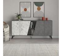Decortie Modern Fiona Console Sideboard Storage Cabinet 180(W)Cm Retro Grey, White Marble Effect