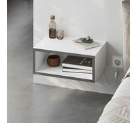 Decortie Modern Floating Bedside Table With Led Lights 45Cm Wall-Mount Nightstand End Table Open Shelf Bedroom White, Retro Grey