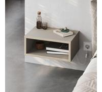 Decortie Modern Floating Bedside Table W/ Led Lights 45Cm Wall-Mount Nightstand End Table Open Shelf Bedroom Sandstone, Sonoma Oak