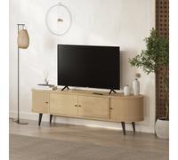 Gentle Modern TV Stand with 2 Sliding Doors Storage Cabinet for 65" TVs Decortie Natural 2 Pack