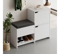 Decortie Modern Haven Shoe Bench Rack White 101.5(W) Organiser Hallway 2 Cupboard Storage Cabinet 1 Open Shelf Fabric Seat