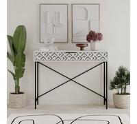 Decortie Modern Heaton Console 1-Drawer Storage Sideboard Elegant Metal Legs 110(W)Cm Ancient White