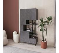 Key Modern Bookcase 5-Door Cabinet with Open Shelves - Retro Grey