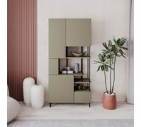 Decortie Modern Key Bookcase 5-Doors Storage Cabinet And Minimal Open Shelves Display Unit Metal Legs 84(W)X175(H)Cm Ash Green