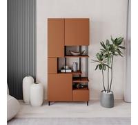 Key Modern Bookcase 5-Door Cabinet with Open Shelves - Cinnamon
