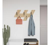 Decortie Modern Livy Wall-Mounted Hanger Oak Engineered Wood Geometric Shape With 5 Black Metal Hooks 75.2(W)X1.8(D)X45.3(H)Cm