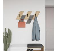 Decortie Modern Livy Wall-Mounted Hanger Oak Retro Grey Engineered Wood Geometric Shape 5 Black Metal Hook 75.2(W)X1.8(D)X45.3(H)