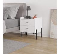 Decortie Modern Malta Nightstand White W 2 Drawers Storage Cabinet Organiser Side Bedside Table Metal Legs 48.6(W)Cm Bedroom, Home