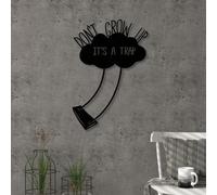 Decortie Modern Metal Wall Art "don't Grow Up" Home Ornament Decorative Minimalist Design Hanging Wall Sculpture, Black