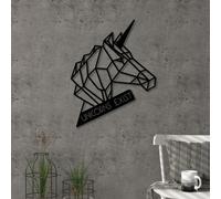 Decortie Modern Metal Wall Art Unicorn Theme Home Ornament Decorative Minimalist Design Hanging Wall Sculpture, Black