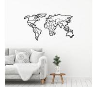Decortie Modern Metal Wall Art World Map Theme Home Ornament Decorative Minimalist Design Hanging Wall Sculpture, Black