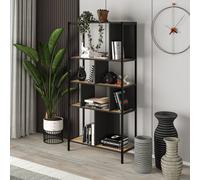 Decortie Modern Midi Bookcase 5-Tier Open Shelves Unit Metal Frames Room Divider Office Storage 88(W)Cm Oak, Silky Grey Black