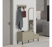 Decortie Coat Stand Set 'Mila' with Full-Length Mirror 2-Door Shoe Cabinet & 5 Metal Hooks in Beige | Size: 3 Pack Decortie Beige 3 Pack