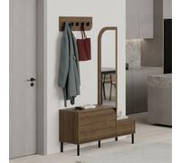 Decortie Coat Stand Set 'Mila' with Full-Length Mirror 2-Door Shoe Cabinet & 5 Metal Hooks in Dark Brown | Size: 3 Pack Decortie Dark Brown 3 Pack