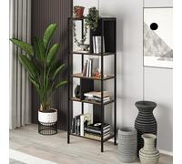 Decortie Modern Mini Bookcase 5-Tier Open Shelves Unit Metal Frames Room Divider Office Storage 58Cm(W)Cm Oak, Silky Grey Black