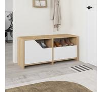 Decortie Modern Nexus Shoe Cabinet Oak, White 105(W) 2-Door Storage And Open Shelf Space Saver Engineered Wood Hallway