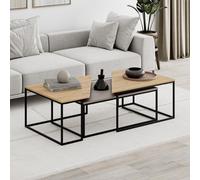 Decortie Modern Ohlady Coffee Table Mocha Grey-Oak 3-Piece Centre Table 110(W)Cm Metal Frame Legs Living Room