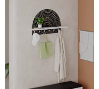 Decortie Modern Pine Wall-Mount White Coat Hanger 6 Hooks Metal Laser-Cut Design Engineered Wood Shelf Storage Hallway