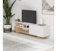 Decortie Modern Stockton Tv Unit Up To 65 Inch Tvs 4-Open Shelf Flip-Door Storage Cabinet 35.6X160Cm Living Room Oak,white