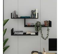 Decortie Modern Tibet Wall Mounted Shelf Floating Bookcase Display Unit 66.5x119x22cm - Black Wood