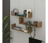 Decortie Modern Tibet Wall Mounted Shelf Floating Bookcase Display Unit 66.5x119x22cm - Whiskey Oak