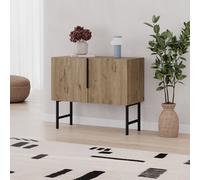 Decortie Modern Tona Console Cabinet W/soft-Close 2 Doors Sideboard Black Metal Legs 88(W)Cm, Natural Oak