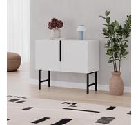 Decortie Modern Tona Console Cabinet W/soft-Close 2 Doors Sideboard Black Metal Legs 88(W)Cm, White