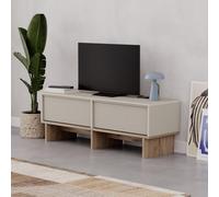 Decortie Modern Tv Stand 118Cm With 2 Soft-Close Drop-Down Doors, Wall-Mount Option Tv Cabinet Living Room, Sandstone, Natural Oak