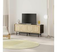 Decortie Modern TV Stand & Cabinet with 4 Doors, Laser-Cut Design, Fits up to 58-Inch TVs, Soft-Close Metal Legs, Oak-Moss Green - Oak Moss Green