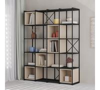 Decortie Modern Vale Maxi Bookcase Versatile Display Unit 5-Tier Metal Frame 6 Adjustable Shelf 18mm (Black Wood, Sandstone)