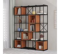 Decortie Modern Vale Maxi Bookcase Versatile Display Unit 5-Tier Metal Frame 6 Adjustable Shelf 18mm (Black Wood, Cinnamon)