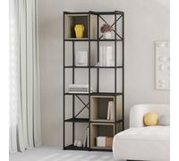 Decortie Modern Vale Midi Bookcase Display Unit 5-Tier Metal Frame 3 Adjustable Shelf 18mm Engineered Wood (Black Wood, Ash Green)