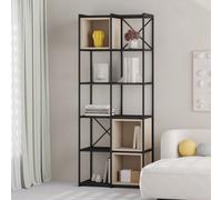 Decortie Modern Vale Midi Bookcase Display Unit 5-Tier Metal Frame 3 Adjustable Shelf 18mm Engineered Wood (Black Wood, Sandstone)