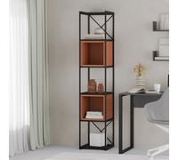 Decortie Modern Vale Mini Bookcase Versatile Display Unit 5-Tier Metal Frame 2 Adjustable Shelf 18mm (Black Wood, Cinnamon)