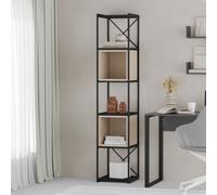 Decortie Modern Vale Mini Bookcase Versatile Display Unit 5-Tier Metal Frame 2 Adjustable Shelf 18mm (Black Wood, Sandstone)
