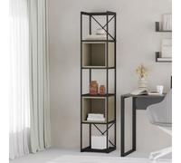Decortie Modern Vale Mini Bookcase Versatile Display Unit 5-Tier Metal Frame 2 Adjustable Shelf 18mm (Black Wood, Ash Green)
