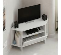 Decortie Modern Viva Corner TV Unit Shelf up to 36 Inch TVs Push to Open Storage Cabinet, 3 Open Shelf Media Centre 95.7(W)cm - White