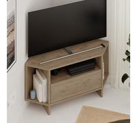 Decortie Modern Viva Corner Tv Unit Up To 40 Inch Tvs Push-To-Open Storage Cabinet, Open Shelf Media Centre 95.7(W)Cm Natural Oak
