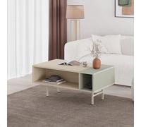 Decortie Mona Modern 100Cm Rectangle Coffee Table Open Dual Shelf 4 Storage Compartments Metal Legs Sonoma Oak Ash Green