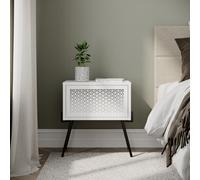 White 1 Door Bedside Handless Push Open Design Black Metal Legs Modern