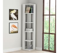 Decortie Nati Tall Corner Bookcase Modern Shelving Unit Space-Saving Storage 161cm - White