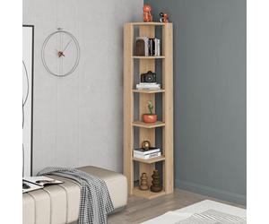 Decortie Nati Tall Corner Bookcase Modern Shelving Unit Space-Saving Storage Oak 161Cm