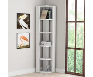 Decortie Nati Tall Corner Bookcase Modern Shelving Unit Space-Saving Storage White 161Cm