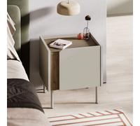 Decortie Norm Modern Bedside Table Nightstand 45Cm Soft-Close Door Storage Metal Legs Natural Oak, Sandstone Bedroom