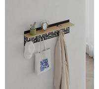 Decortie Novo Wall-Mounted Coat Rack Oak Metal 7 Hooks And Open Shelf Storage Space, Hallway, Bedroom (Black Metal)