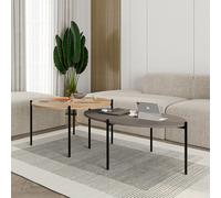 Decortie Odelia Modern Nesting Coffee Table Set Of 2 Scandi Metal Legs Oak, Mocha Grey Living Room