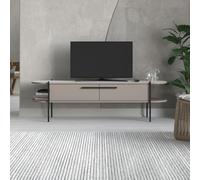 Decortie Otis Modern TV Unit Multimedia Centre Mocha Grey White Metal Leg Storage TV Cabinet 160cm - Mocha Grey-White