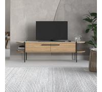 Decortie Otis Modern Tv Unit Multimedia Centre Oak White Marble Effect Metal Leg Storage Cabinet 160Cm